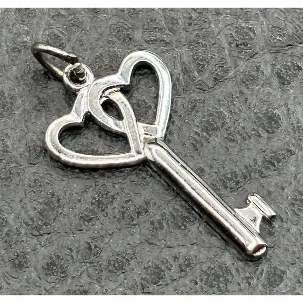 Vintage CCC Sterling Silver 925 Double Heart Key Charm Or Pendant